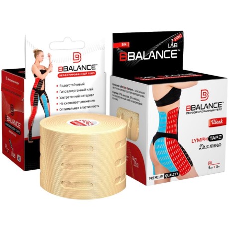 Кинезио тейп перфорированный BB Lymph Tape шелк бежевый 5см*5м