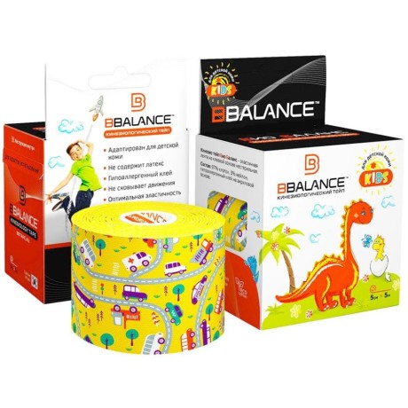 Кинезио тейп BB Kids машинки желтый 5см*5м