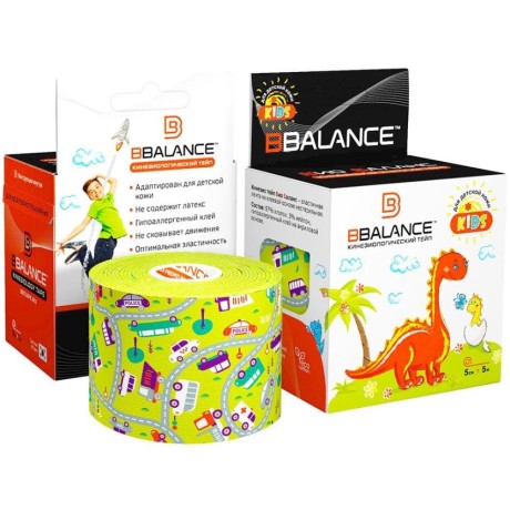 Кинезио тейп BB Kids машинки лайм 5см*5м