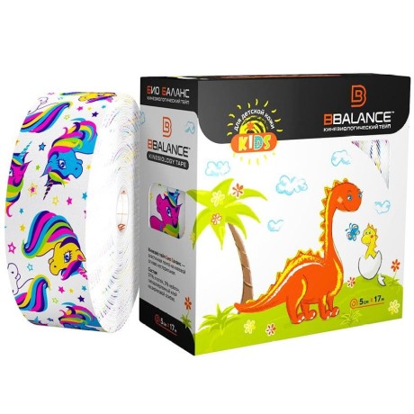 Кинезио тейп BB Kids единороги белый 5см*17м