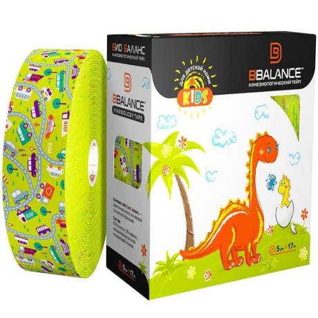 Кинезио тейп BB Kids машинки лайм 5см*17м